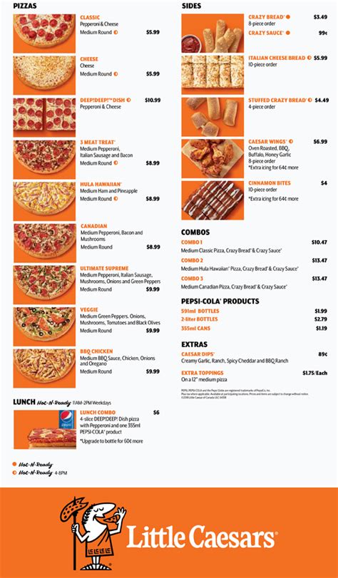 Menu at Ceasers Original pizzeria, Tamworth .